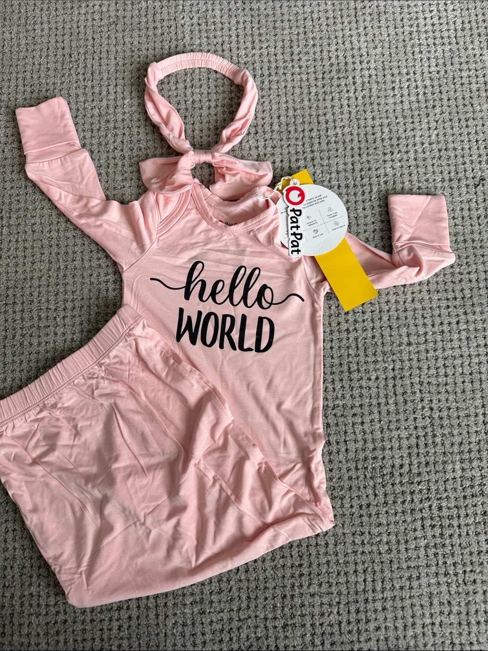 PatPat Pink "Hello World" Baby Romper Set with Headband